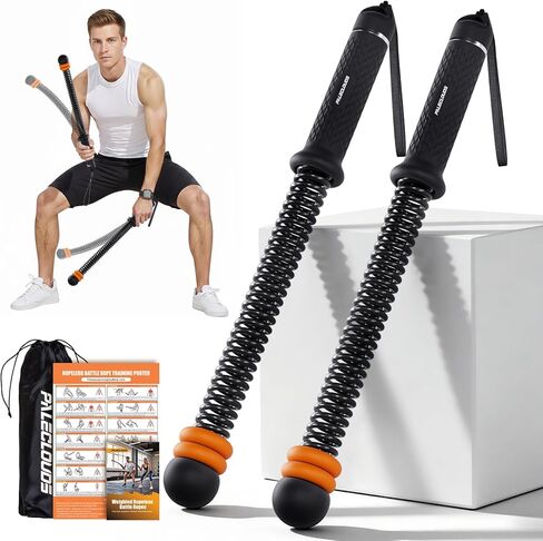 حبال معركة محمولة بدون حبال، حبال معركة لاسلكية بأوزان قابلة للتعديل لصالة الألعاب الرياضية المنزلية مع حقيبة تخزين، معدات تمرين مرجحة للتمرين منخفض التأثير، القوة وHIIT، للرجال والنساء (أسود) in Kuwait