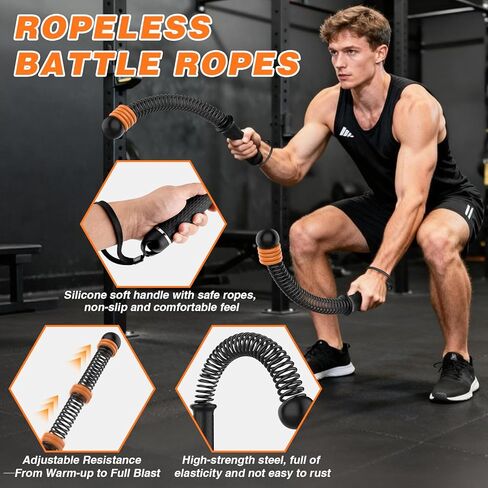 Ropeless Battle Ropes for Home Gym, Portable Cordless with Storage Bag & 8 Adjustable Weight Rings, Heavy Duty Fitness Rope for HIIT, Strength, High Calorie Burn & Low-Impact Cardio for Men & Women in Saudi Arabia