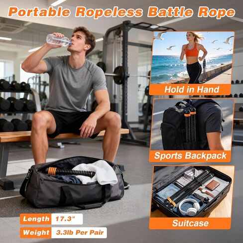 Ropeless Battle Ropes for Home Gym, Portable Cordless with Storage Bag & 8 Adjustable Weight Rings, Heavy Duty Fitness Rope for HIIT, Strength, High Calorie Burn & Low-Impact Cardio for Men & Women in Saudi Arabia