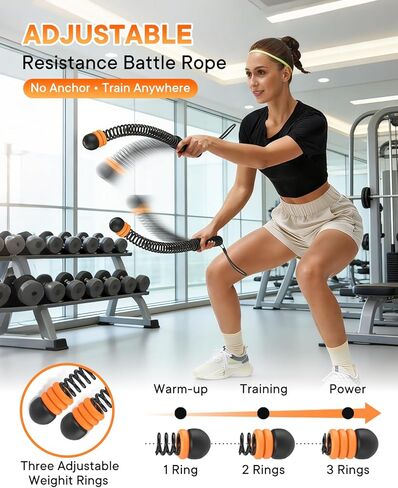 Weighted Ropeless Battle Ropes — 3 Pack Adjustable Portable Ropeless Battle Ropes for Home Gym, Workout Exercise Rope for Low-Impact Workout, HIIT and Low-Impact Aerobic Training for Men & Women in Saudi Arabia