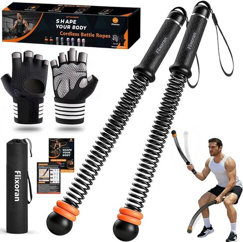 Cordless Battle Ropes Adjustable Trainer, Ropeless Weighted Portable Exercise Equipment for Home Gym Workouts, Compact Arm Strength for Men Women, Heavy Flex Rope Stick Fitness Gift in Kuwait