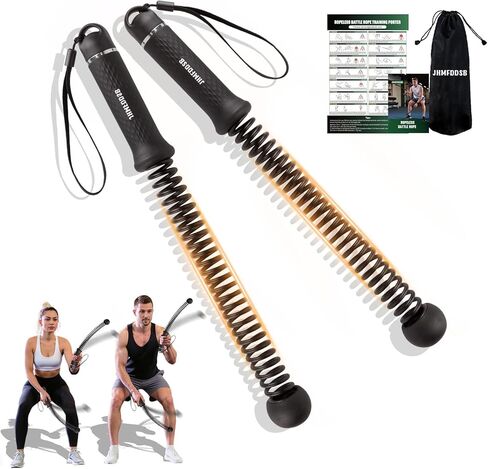 Ropeless Battle Ropes, Upgraded Heavy Duty Portable Cordless Battle Ropes for Home Gym with Poster & Non-Slip Soft Handles for Wrist Protection, Exercise Rope for HIIT and Low-Impact Aerobic Training in Kuwait