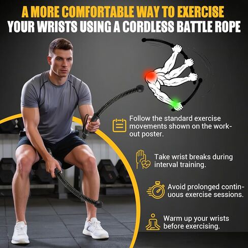 Ropeless Battle Ropes, Upgraded Heavy Duty Portable Cordless Battle Ropes for Home Gym with Poster & Non-Slip Soft Handles for Wrist Protection, Exercise Rope for HIIT and Low-Impact Aerobic Training in Kuwait