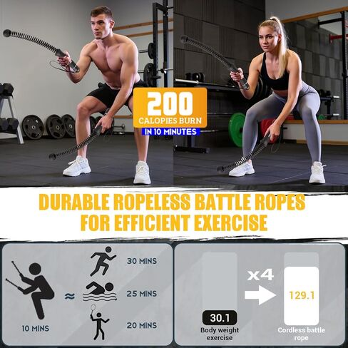 Ropeless Battle Ropes, Upgraded Heavy Duty Portable Cordless Battle Ropes for Home Gym with Poster & Non-Slip Soft Handles for Wrist Protection, Exercise Rope for HIIT and Low-Impact Aerobic Training in Kuwait