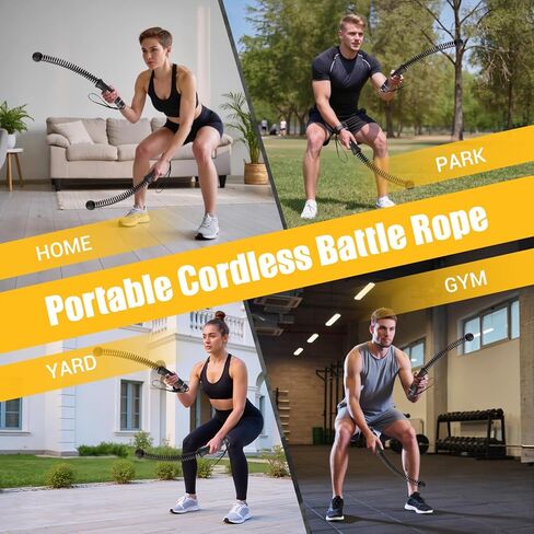 Ropeless Battle Ropes, Upgraded Heavy Duty Portable Cordless Battle Ropes for Home Gym with Poster & Non-Slip Soft Handles for Wrist Protection, Exercise Rope for HIIT and Low-Impact Aerobic Training in Kuwait