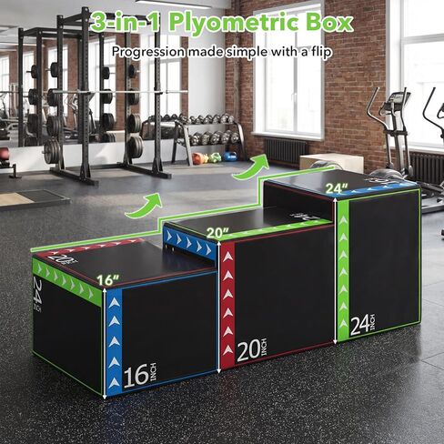Goplus 3-in-1 Plyometric Jump Box, 16"x20"x24" Soft Foam Plyo Box with 3 Heights, Non-Slip Cover for Home Gym Strength, HIIT, Step-Ups, Agility Training, HIIT, Agility Workouts in Saudi Arabia