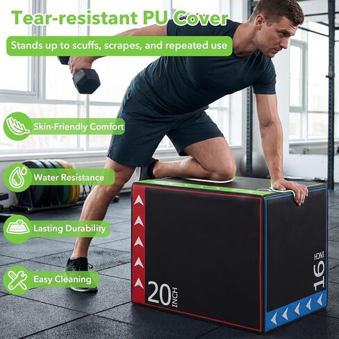 Goplus 3-in-1 Plyometric Jump Box, 16"x20"x24" Soft Foam Plyo Box with 3 Heights, Non-Slip Cover for Home Gym Strength, HIIT, Step-Ups, Agility Training, HIIT, Agility Workouts in Saudi Arabia