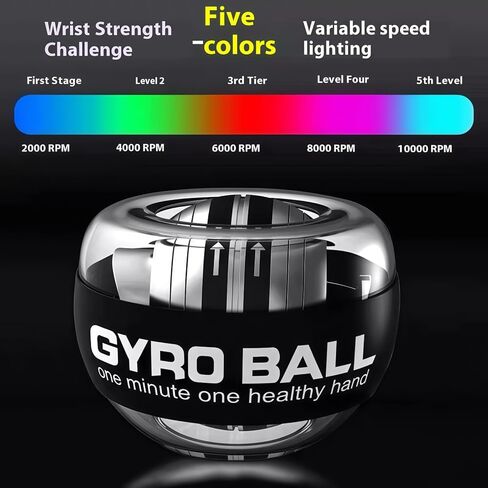 كرة الدوران/عزم الدوران، تمرين اليد، كرة تدريب المعصم، تمرين الساعد الجيروسكوبي، كرة عزم دوران خفيفة متغيرة اللون بخمسة تروس لتقوية الأذرع والأصابع والعظام والعضلات. in Kuwait