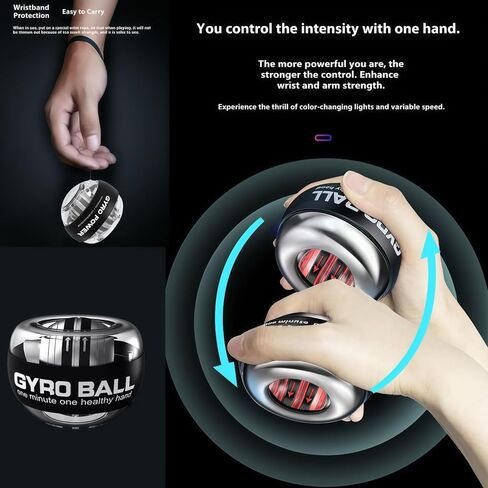 كرة الدوران/عزم الدوران، تمرين اليد، كرة تدريب المعصم، تمرين الساعد الجيروسكوبي، كرة عزم دوران خفيفة متغيرة اللون بخمسة تروس لتقوية الأذرع والأصابع والعظام والعضلات. in Kuwait