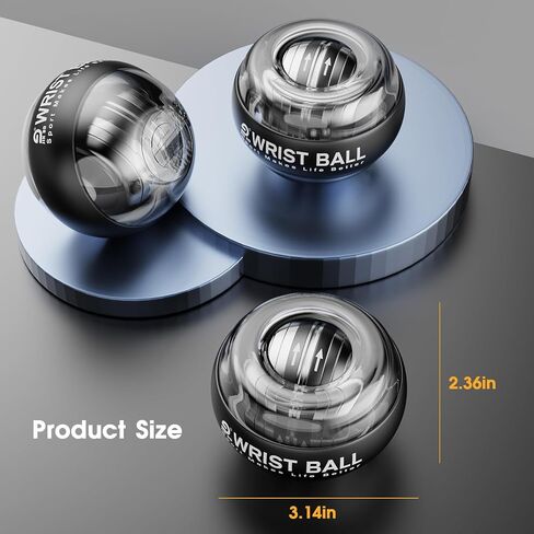 كرة تدريب المعصم، كرة جيروسكوبية لبدء التشغيل التلقائي لتمرين الساعد، كرة جيروسكوبية لتقوية الأذرع والأصابع والعظام والعضلات (نموذج ضوء LED أسود) in Kuwait