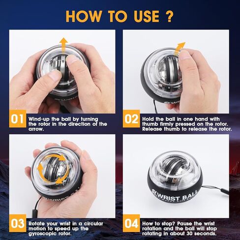 كرة تدريب المعصم، كرة جيروسكوبية لبدء التشغيل التلقائي لتمرين الساعد، كرة جيروسكوبية لتقوية الأذرع والأصابع والعظام والعضلات (نموذج ضوء LED أسود) in Kuwait