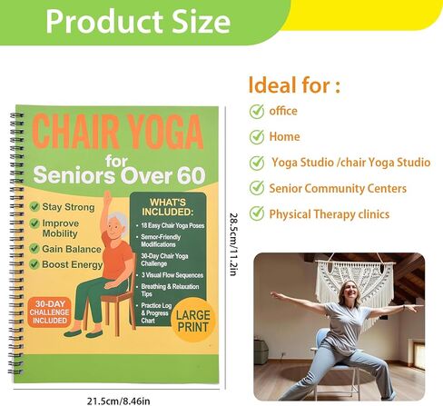 Chair Yoga for Seniors Over 60 Book & Chart, Gentle Seated Chair Yoga Guide, 30-Day Challenge for Flexibility & Balance, A4 Size Easy to Follow Chair Yoga Routine for Older Adults in Kuwait