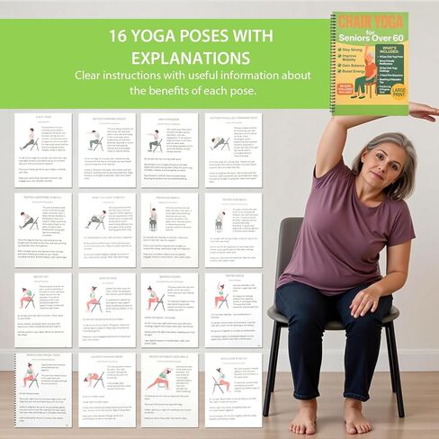 Chair Yoga for Seniors Over 60 Book & Chart, Gentle Seated Chair Yoga Guide, 30-Day Challenge for Flexibility & Balance, A4 Size Easy to Follow Chair Yoga Routine for Older Adults in Kuwait