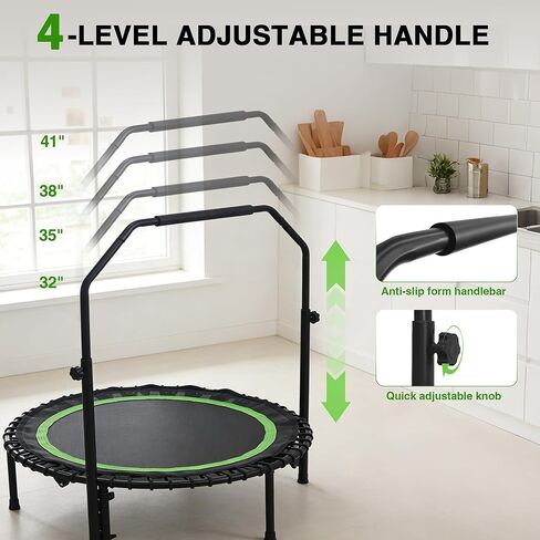 ترامبولين صغير الحجم 40 بوصة للبالغين مع مقبض، ترامبولين صغير قابل للطي مع حبل مطاطي، مقبض إسفنجي قابل للتعديل، ثابت وهادئ، أقصى حمل 440 رطل in Kuwait