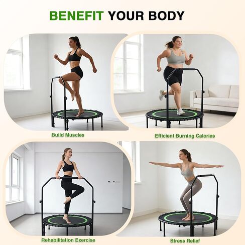 ترامبولين صغير الحجم 40 بوصة للبالغين مع مقبض، ترامبولين صغير قابل للطي مع حبل مطاطي، مقبض إسفنجي قابل للتعديل، ثابت وهادئ، أقصى حمل 440 رطل in Kuwait