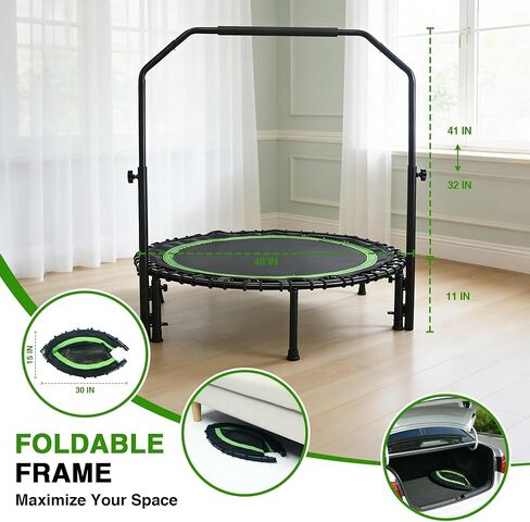 ترامبولين صغير الحجم 40 بوصة للبالغين مع مقبض، ترامبولين صغير قابل للطي مع حبل مطاطي، مقبض إسفنجي قابل للتعديل، ثابت وهادئ، أقصى حمل 440 رطل in Kuwait