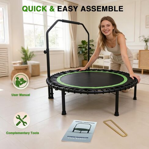 ترامبولين صغير الحجم 40 بوصة للبالغين مع مقبض، ترامبولين صغير قابل للطي مع حبل مطاطي، مقبض إسفنجي قابل للتعديل، ثابت وهادئ، أقصى حمل 440 رطل in Kuwait