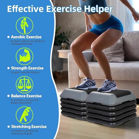 Smartxchoices 16 بوصة قابل للتعديل الهوائية السائر ممارسة تجريب منصة الخطوة مع 4 الناهضين 4 "-6''-8''-10''-12' الارتفاع للمنزل الصالة الرياضية تدريب اللياقة البدنية منصة التمارين الرياضية عالية الخطوة in Kuwait
