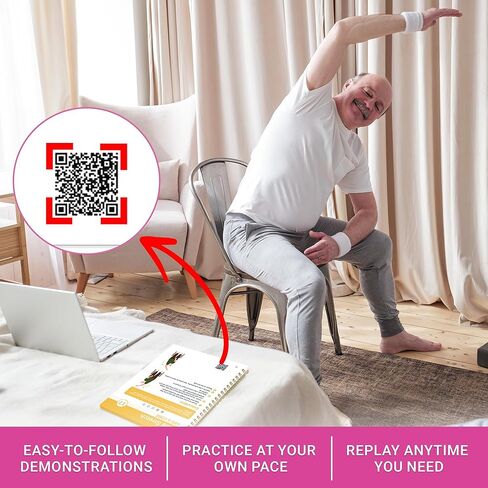 كرسي اليوغا لكبار السن الذين تزيد أعمارهم عن 60 كتابًا ومخططًا، 30 وضعية مع دليل فيديو، غلاف حلزوني، طباعة كبيرة، مخطط مصفح لمدة 30 يومًا، تمارين الجلوس لفقدان الوزن، المرونة، هدية للنساء والرجال in Kuwait