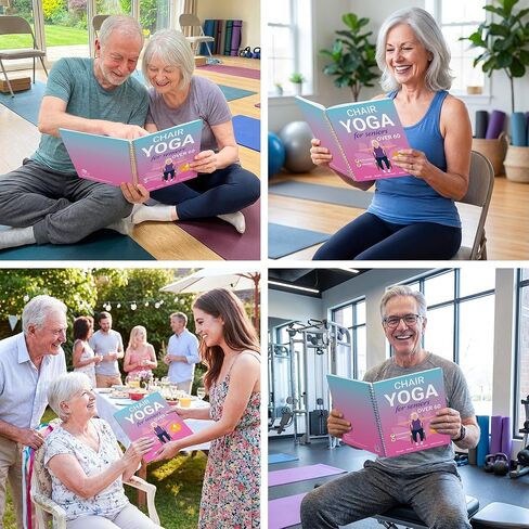 كرسي اليوغا لكبار السن الذين تزيد أعمارهم عن 60 كتابًا ومخططًا، 30 وضعية مع دليل فيديو، غلاف حلزوني، طباعة كبيرة، مخطط مصفح لمدة 30 يومًا، تمارين الجلوس لفقدان الوزن، المرونة، هدية للنساء والرجال in Kuwait