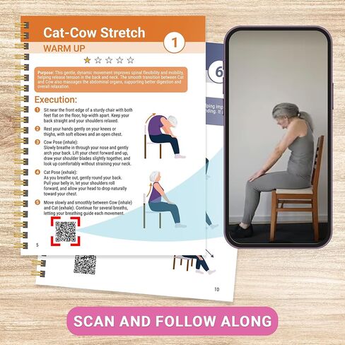 كرسي اليوغا لكبار السن الذين تزيد أعمارهم عن 60 كتابًا ومخططًا، 30 وضعية مع دليل فيديو، غلاف حلزوني، طباعة كبيرة، مخطط مصفح لمدة 30 يومًا، تمارين الجلوس لفقدان الوزن، المرونة، هدية للنساء والرجال in Kuwait