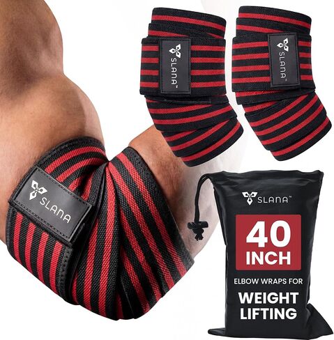 أغطية الكوع لرفع الأثقال - ضغط طويل قابل للتعديل - أكمام الكوع لرفع الأثقال للرجال مع إغلاق بخطاف وحلقة - دعم الضغط الثقيل وتدريبات القوة وثبات الرفع in Kuwait