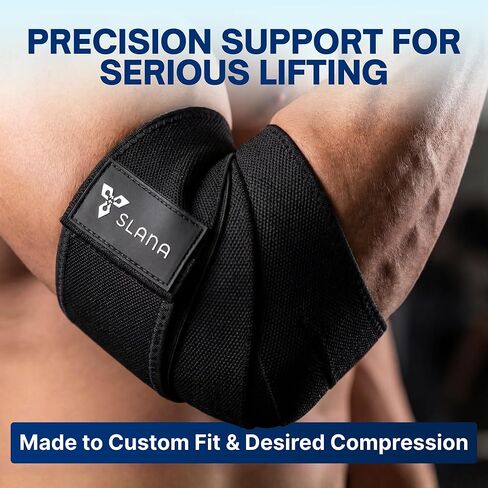 أغطية الكوع لرفع الأثقال - ضغط طويل قابل للتعديل - أكمام الكوع لرفع الأثقال للرجال مع إغلاق بخطاف وحلقة - دعم الضغط الثقيل وتدريبات القوة وثبات الرفع in Kuwait