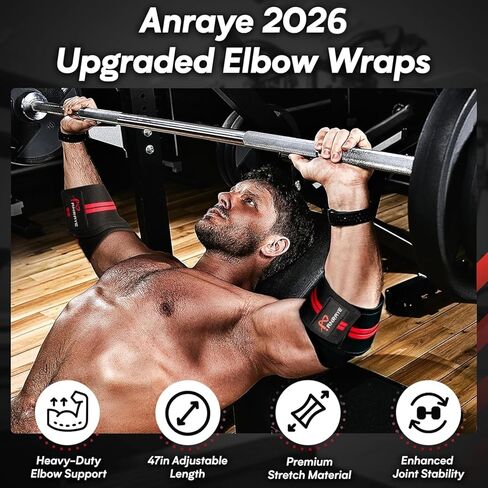 Elbow Wraps for Weightlifting - Adjustable Compression Straps & Elbow Brace for Joint Support (1 Pair), 47" Elbow Sleeves Weightlifting Men Women for Bench Press Powerlifting and Fitness Training in Kuwait