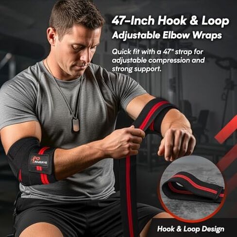 Elbow Wraps for Weightlifting - Adjustable Compression Straps & Elbow Brace for Joint Support (1 Pair), 47" Elbow Sleeves Weightlifting Men Women for Bench Press Powerlifting and Fitness Training in Kuwait
