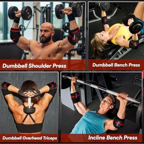 Elbow Wraps for Weightlifting - Adjustable Compression Straps & Elbow Brace for Joint Support (1 Pair), 47" Elbow Sleeves Weightlifting Men Women for Bench Press Powerlifting and Fitness Training in Kuwait