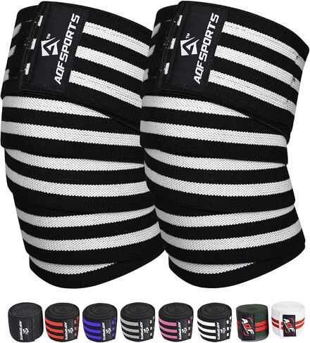 AQF Knee Wraps Weight Lifting Bandage - IPL and USPA Approved Gym Knee Support - Heavy Duty 78" Elasticated Support Straps Guard Powerlifting, Squatting (Pair) in Saudi Arabia