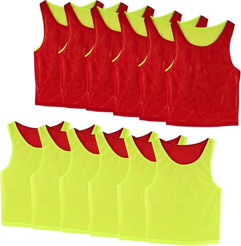 Linkidea Soccer Double Sided Scrimmage Team Vest for Children 6-12 Years Old, Team Reversible Pinnies for Sports & Practice, 2 Side Jerseys Fits Kid, Youth (12-Pack, Red & Green) in Saudi Arabia