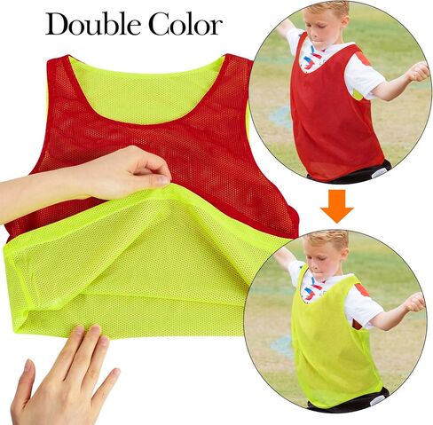 Linkidea Soccer Double Sided Scrimmage Team Vest for Children 6-12 Years Old, Team Reversible Pinnies for Sports & Practice, 2 Side Jerseys Fits Kid, Youth (12-Pack, Red & Green) in Saudi Arabia