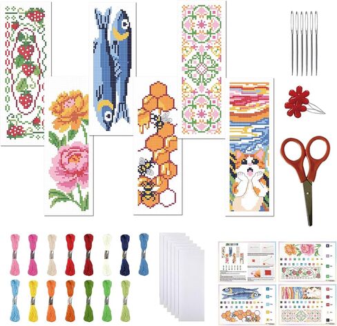 FreeBloss 6 Set Cross Stitch Borkmark Kits for Beginner Cartoon Summer Cross Cross Kit Diy تطريز مرجعية مع تعليمات 8 'x 2.4' ' in Kuwait
