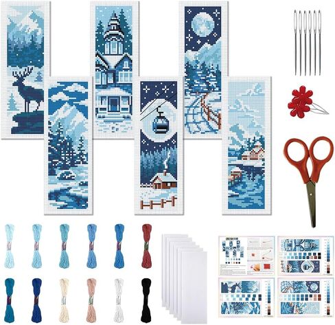 FreeBloss 6 Set Cross Stitch Borkmark Kits for Beginner Cartoon Summer Cross Cross Kit Diy تطريز مرجعية مع تعليمات 8 'x 2.4' ' in Kuwait