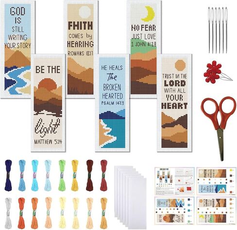 FreeBloss 6 Set Cross Stitch Borkmark Kits for Beginner Cartoon Summer Cross Cross Kit Diy تطريز مرجعية مع تعليمات 8 'x 2.4' ' in Kuwait