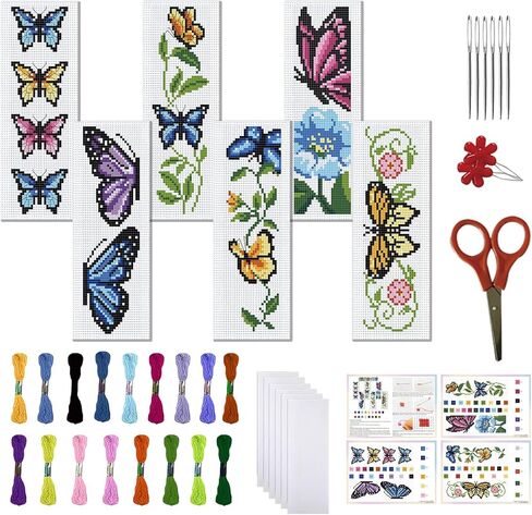 FreeBloss 6 Set Cross Stitch Borkmark Kits for Beginner Cartoon Summer Cross Cross Kit Diy تطريز مرجعية مع تعليمات 8 'x 2.4' ' in Kuwait