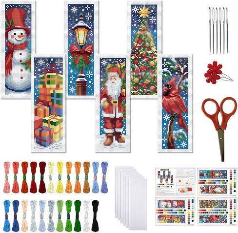 FreeBloss 6 Set Cross Stitch Borkmark Kits for Beginner Cartoon Summer Cross Cross Kit Diy تطريز مرجعية مع تعليمات 8 'x 2.4' ' in Kuwait