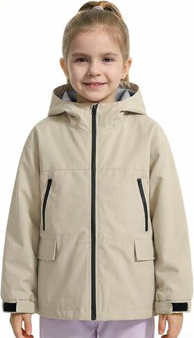 سترة Gogokids للأولاد والبنات مقاومة للماء خفيفة الوزن ومضادة للرياح معطف واق من المطر رياضي بغطاء للرأس ملابس خارجية لركوب الدراجات والمشي لمسافات طويلة والجري، كاكي، 11-12 سنة in Kuwait