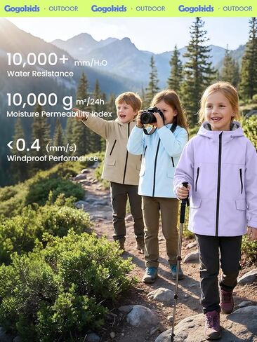 سترة Gogokids للأولاد والبنات مقاومة للماء خفيفة الوزن ومضادة للرياح معطف واق من المطر رياضي بغطاء للرأس ملابس خارجية لركوب الدراجات والمشي لمسافات طويلة والجري، كاكي، 9-10 سنوات in Kuwait