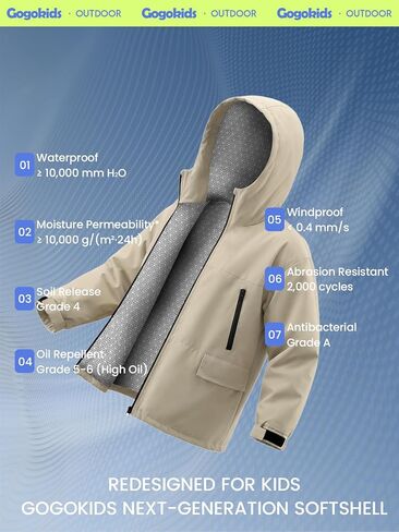 سترة Gogokids للأولاد والبنات مقاومة للماء خفيفة الوزن ومضادة للرياح معطف واق من المطر رياضي بغطاء للرأس ملابس خارجية لركوب الدراجات والمشي لمسافات طويلة والجري، كاكي، 9-10 سنوات in Kuwait