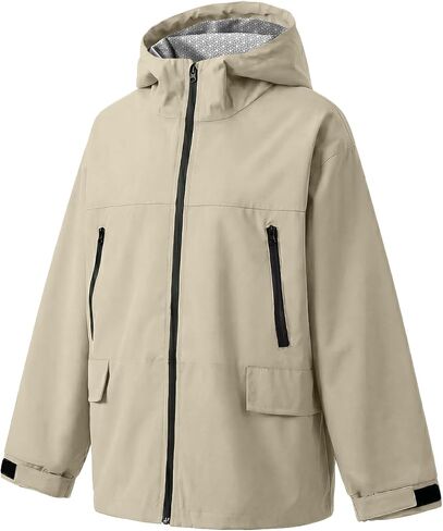 سترة Gogokids للأولاد والبنات مقاومة للماء خفيفة الوزن ومضادة للرياح معطف واق من المطر رياضي بغطاء للرأس ملابس خارجية لركوب الدراجات والمشي لمسافات طويلة والجري، كاكي، 9-10 سنوات in Kuwait