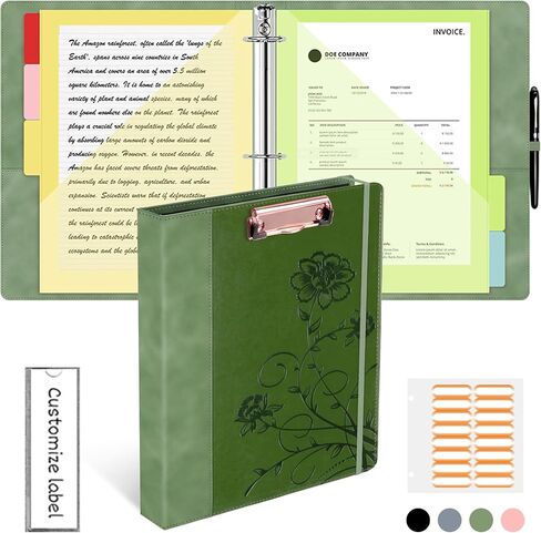 3 رابط رنين 1 بوصة ، المجلدات الجلدية مع القصاصات ، Kllve ثلاثة رنين الموثق مع حامل القلم (أسود ، حجم الرسالة) in Kuwait