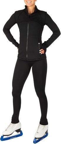 CRS Cross Ice Skating Jacket. Ultra Soft Fitted Full Zip Figure Skating Warm Up for Girls Women Practice. Black Hip Length in Kuwait