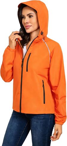 Women's Hooded Rain Jackets Waterproof Windbreaker Packable Running Lightweight Outdoor Cycling Jacket Reflective in Kuwait