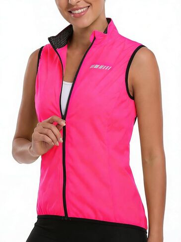 qualidyne Women's Windproof Cycling Vest, Lightweight Full-Zip Breathable Sleeveless Bike Jacket, 1 Back Pocket, Reflective in Saudi Arabia