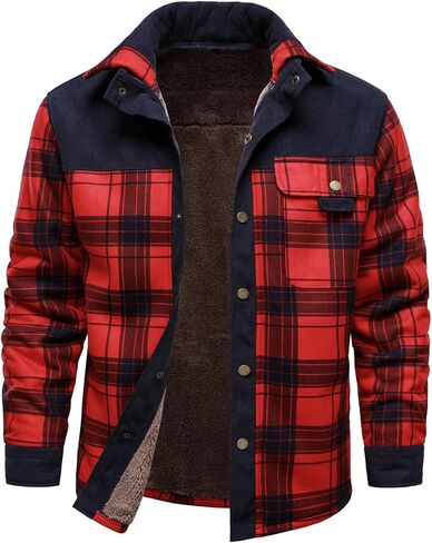 HOOD CREW Mens Long Sleeve Sherpa Lined Shirt Jacket Flannel Plaid Fleece Coats with Pockets in Saudi Arabia