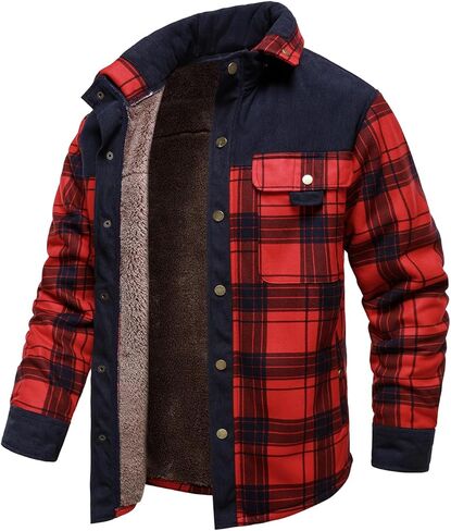HOOD CREW Mens Long Sleeve Sherpa Lined Shirt Jacket Flannel Plaid Fleece Coats with Pockets in Saudi Arabia