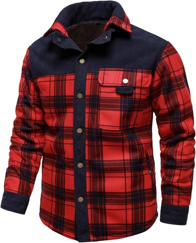 HOOD CREW Mens Long Sleeve Sherpa Lined Shirt Jacket Flannel Plaid Fleece Coats with Pockets in Saudi Arabia