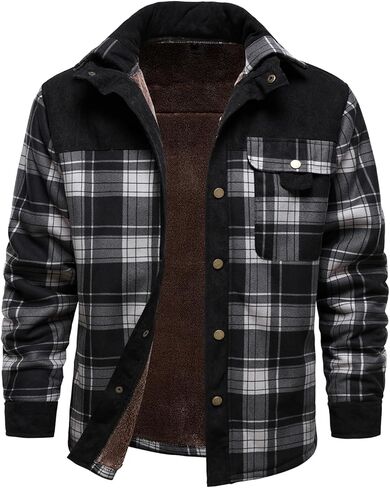 HOOD CREW Mens Long Sleeve Sherpa Lined Shirt Jacket Flannel Plaid Fleece Coats with Pockets in Saudi Arabia